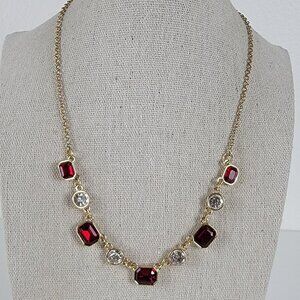 Monet Gold-Tone Red And Clear Crystal Collar Necklace 18 In Lobster Clasp